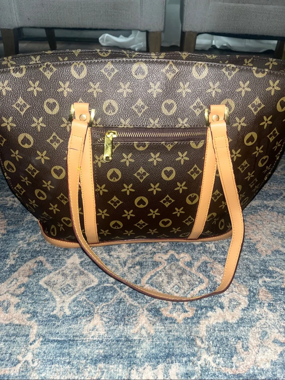 Brown Monogram Canvas Tote with Tan Straps